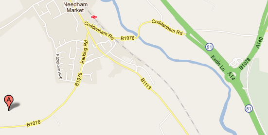 Image of a Google map showing where we are located in Suffolk. 